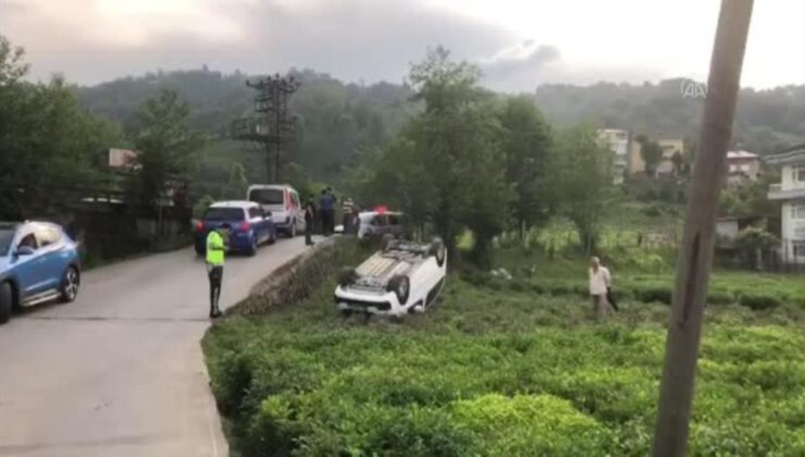 Kamyonetin çay bahçesine devrildiği kazada 1 kişi yaralandı