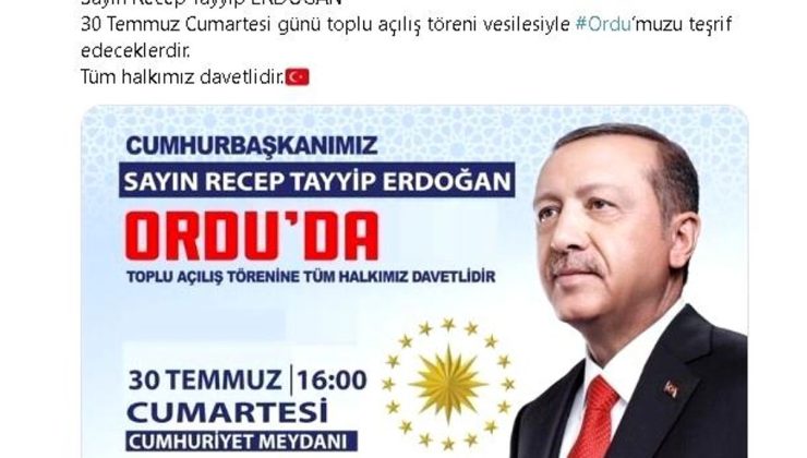 Cumhurbaşkanı Erdoğan Ordu’da toplu açılış törenine katılacak, fındık fiyatlarını açıklayacak