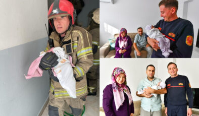 Yangında mahsur kalan bebeği kurtaran itfaiye erinden aileye ziyaret