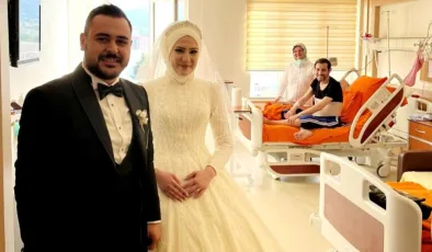 Samsun’da düğüne gelemeyen dayısı için gelinlikle hastaneye gitti