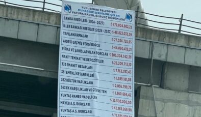 Yunusemre Belediyesi’nin borç afişini astı