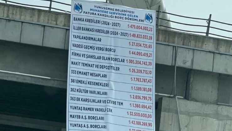 Yunusemre Belediyesi’nin borç afişini astı